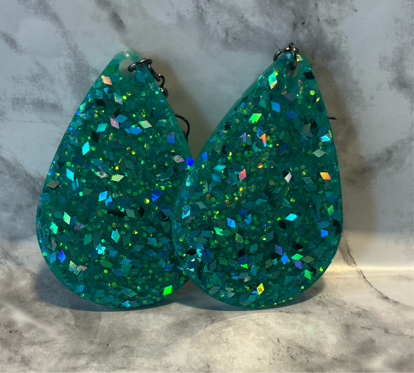 Pre-Made Teal Sparkle Hand Crafted Tear Drop Earrings