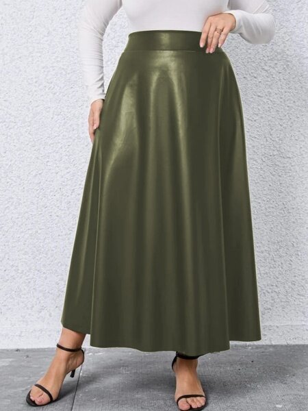 Modest High Waist Faux Leather Skirt