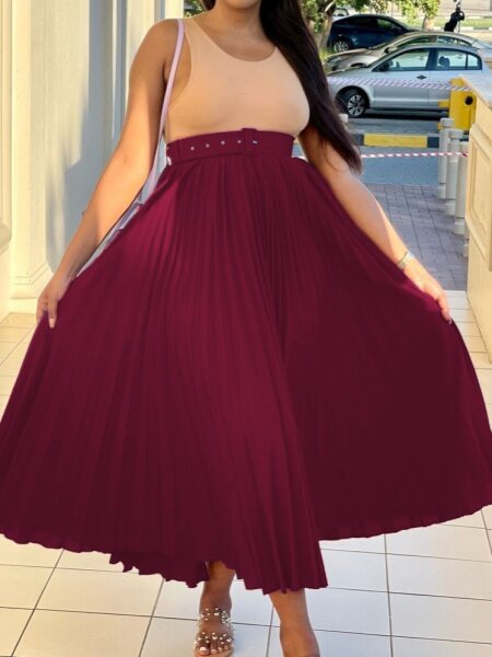 High Waist Pressure Pleated Temperament Sag Skirt With Belt