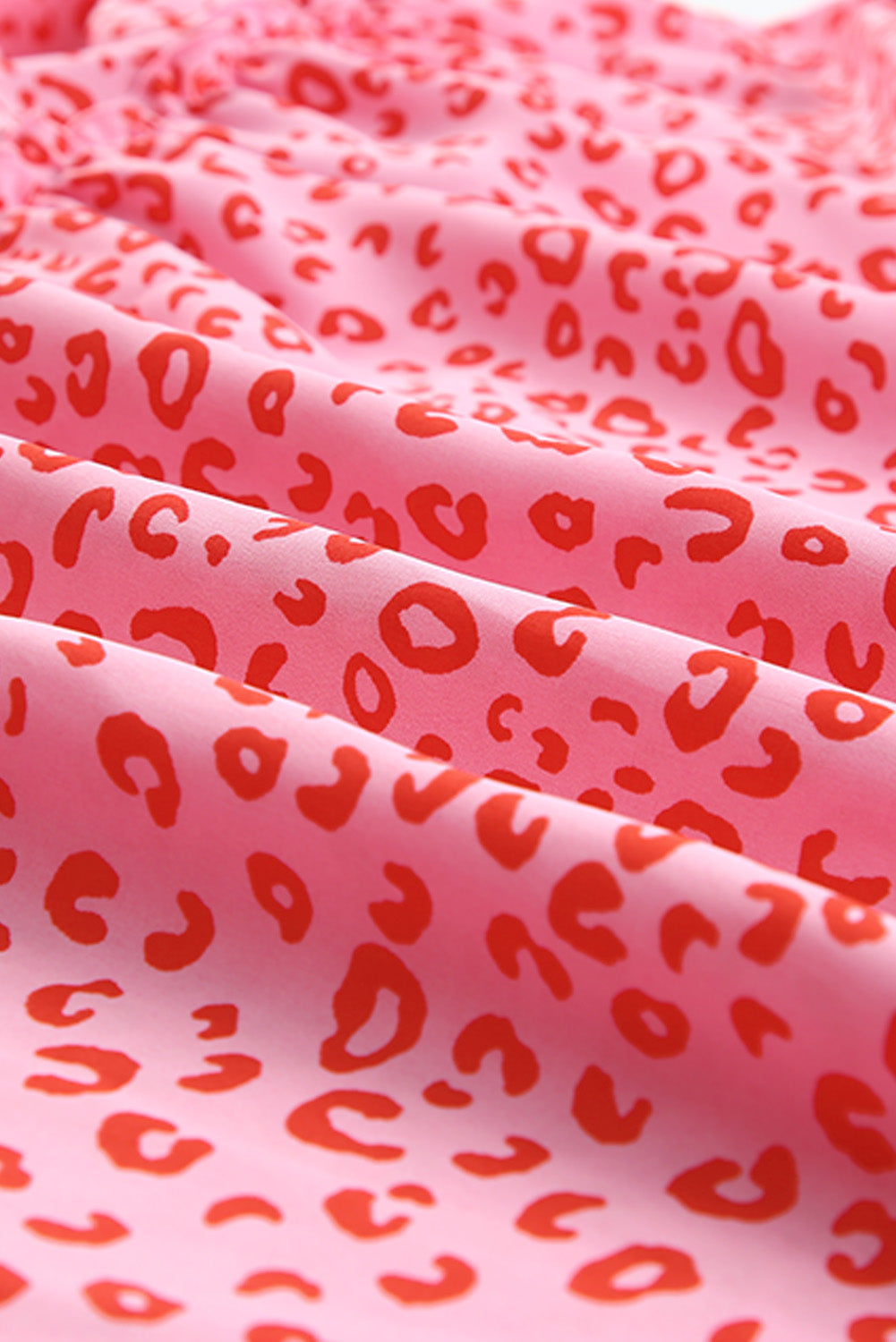 Pink Leopard Drawstring Waist Frill Trim Tiered Skirt