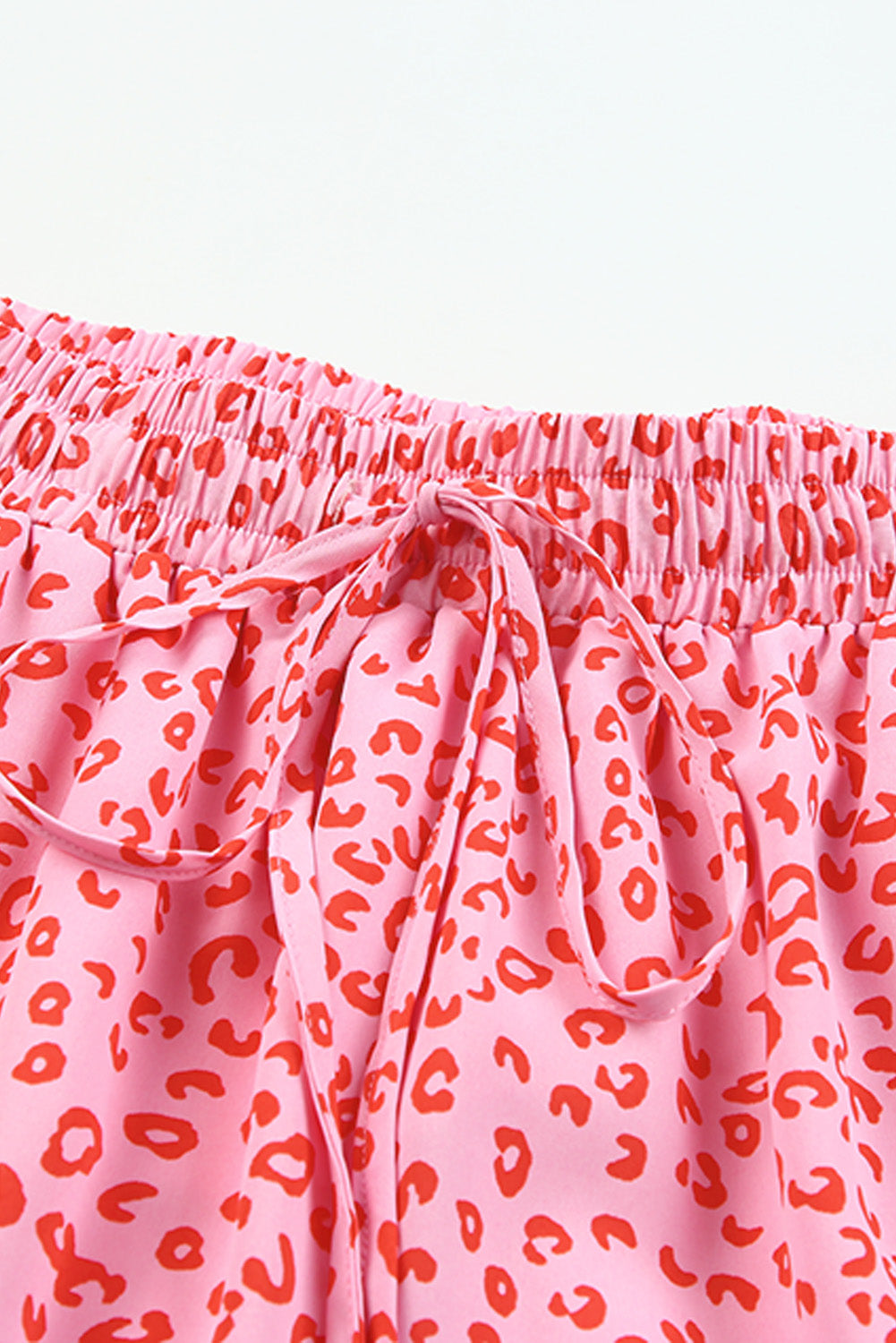 Pink Leopard Drawstring Waist Frill Trim Tiered Skirt