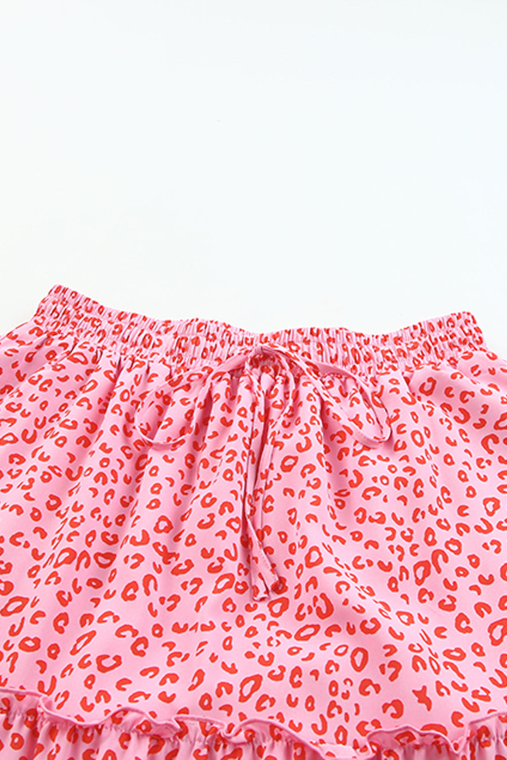 Pink Leopard Drawstring Waist Frill Trim Tiered Skirt