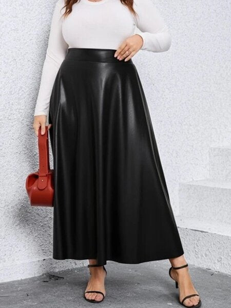 Modest High Waist Faux Leather Skirt
