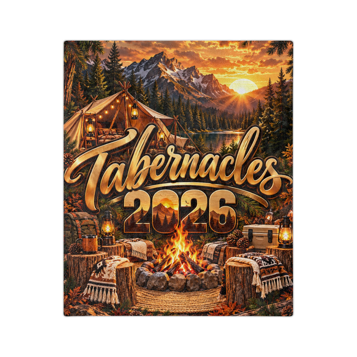 Tabernacles 2026 Velveteen Blanket — Cozy Camping Sunset Throw