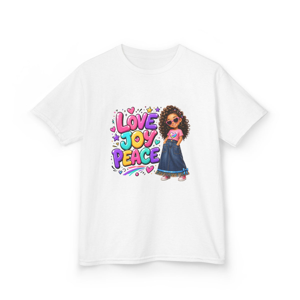 'Love Joy Peace' Kids Tee — Girl Graphic Shirt