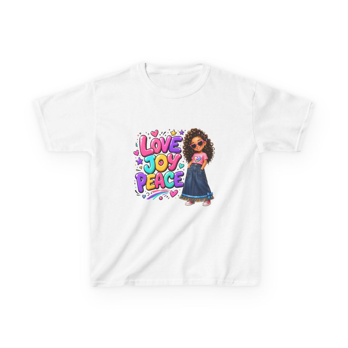 'Love Joy Peace' Kids Tee — Girl Graphic Shirt