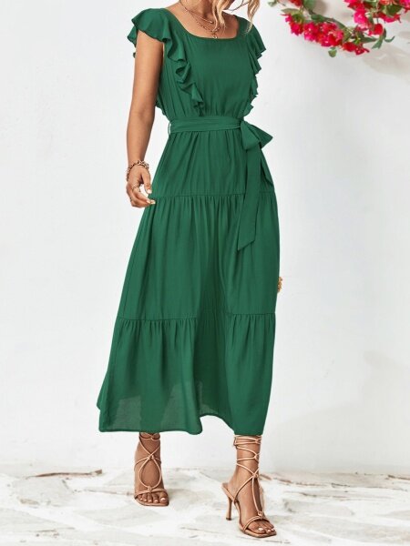 Women's Clothing Square Neckline Lotus Leaf Edge Dress