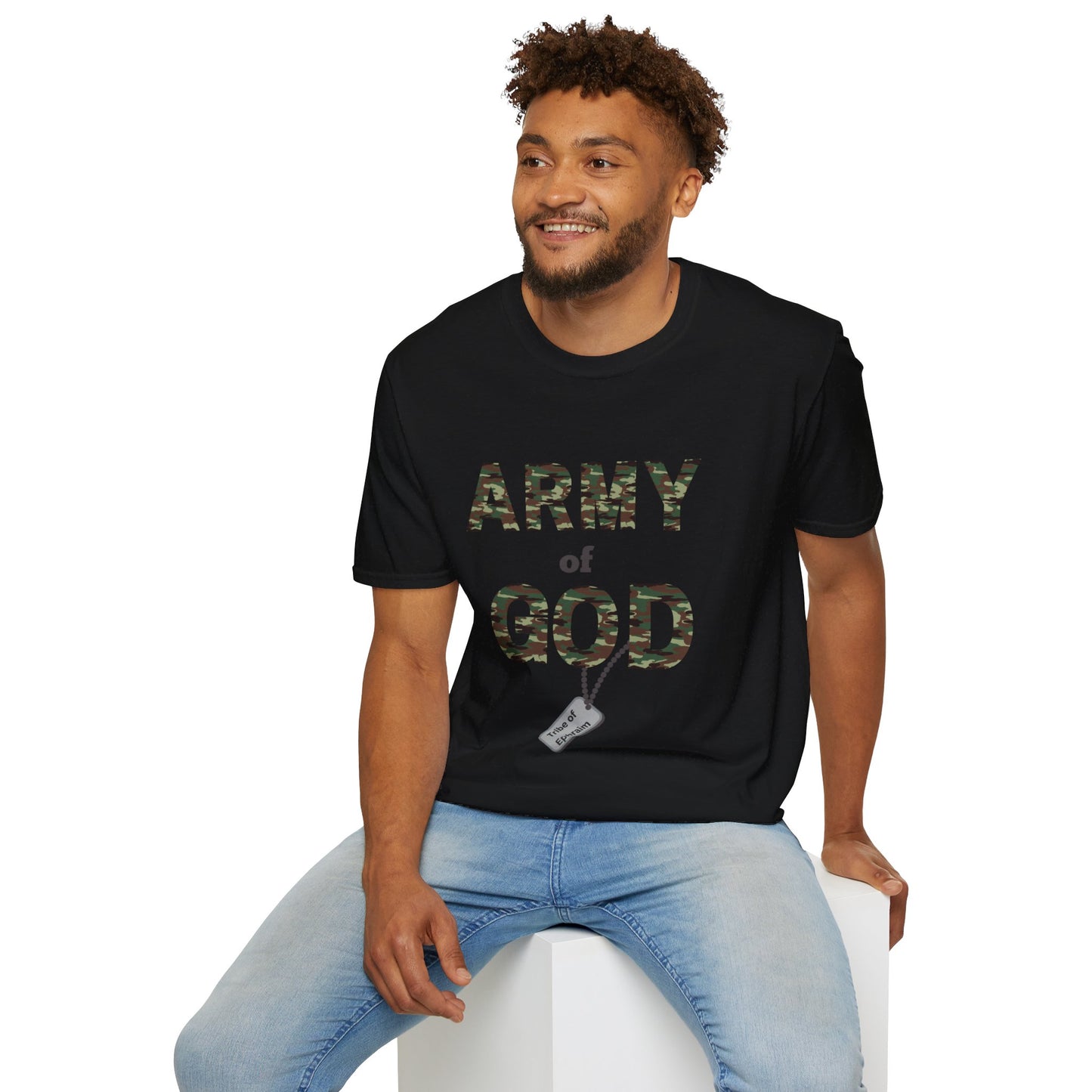 ARMY OF GOD with customizable TRIBAL NAME dog tag Unisex Softstyle T-Shirt