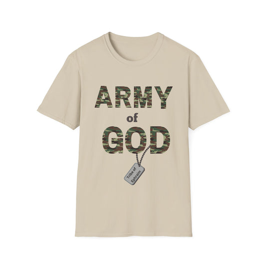 ARMY OF GOD with customizable TRIBAL NAME dog tag Unisex Softstyle T-Shirt