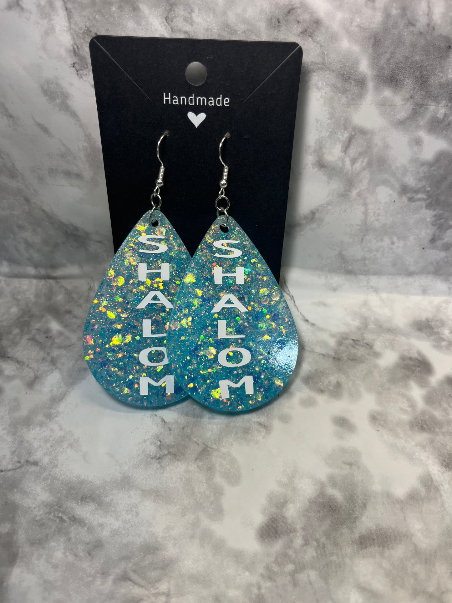 Ice Blue Shalom Pre-Made Hand Crafted Tear Drop Earrings