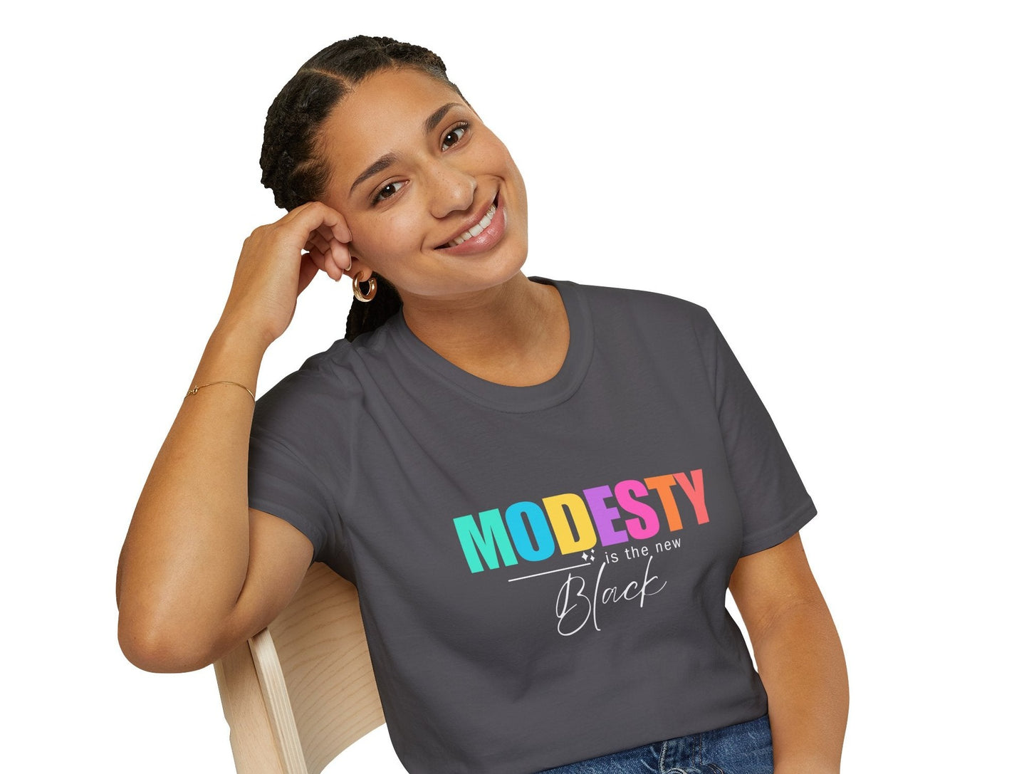 Colorful Modesty Is The New Black White Font T-Shirt