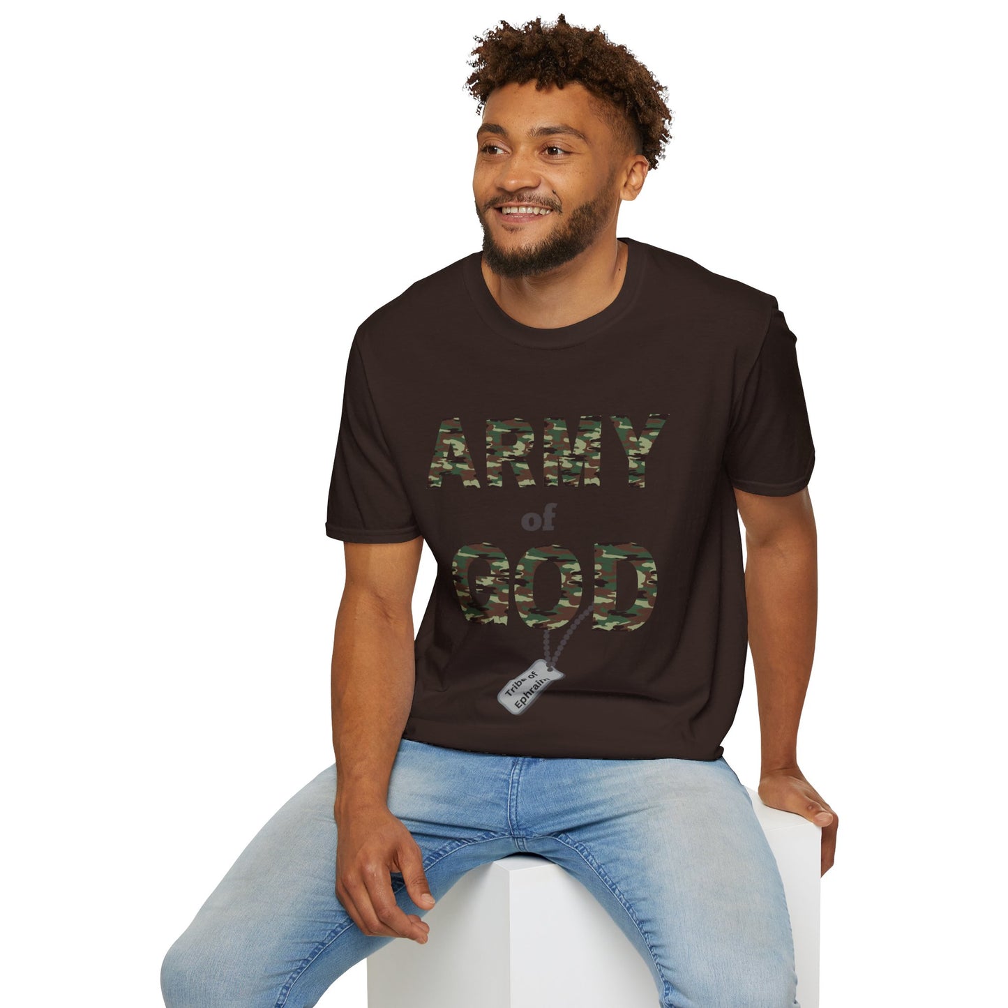 ARMY OF GOD with customizable TRIBAL NAME dog tag Unisex Softstyle T-Shirt