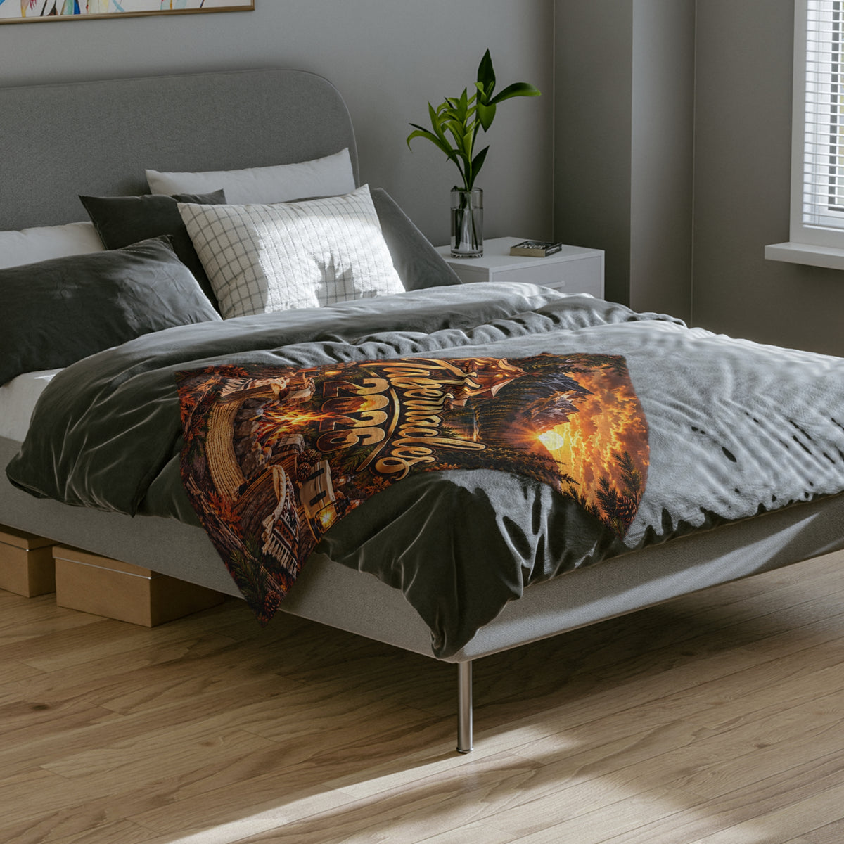 Tabernacles 2026 Velveteen Blanket — Cozy Camping Sunset Throw