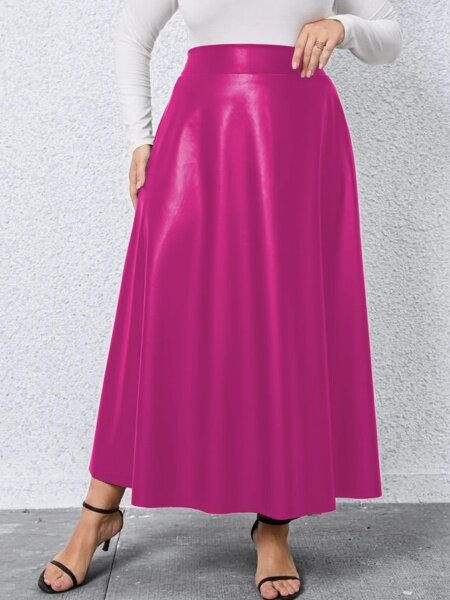 Modest High Waist Faux Leather Skirt