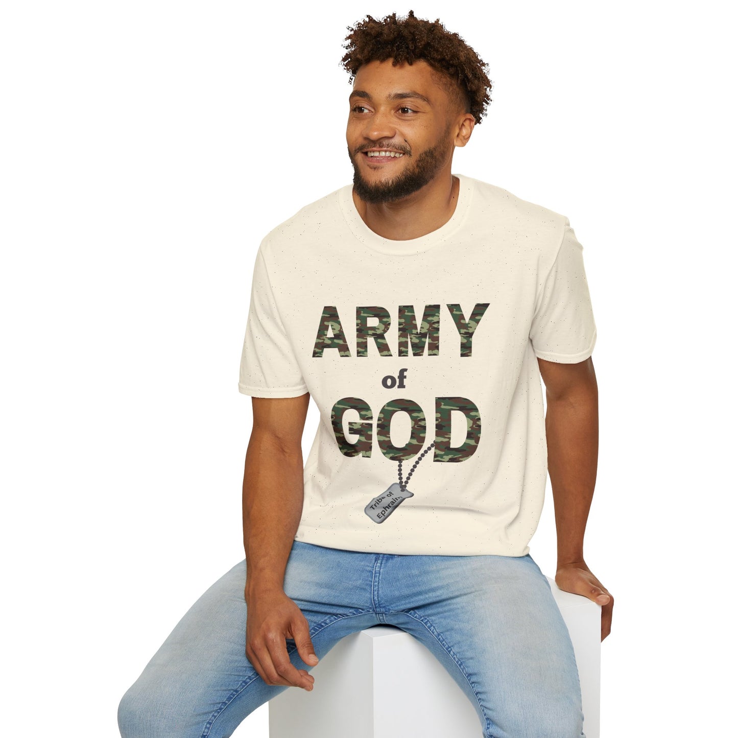 ARMY OF GOD with customizable TRIBAL NAME dog tag Unisex Softstyle T-Shirt