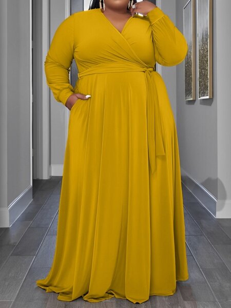 Casual Wrap Skirt Dress With Pockets