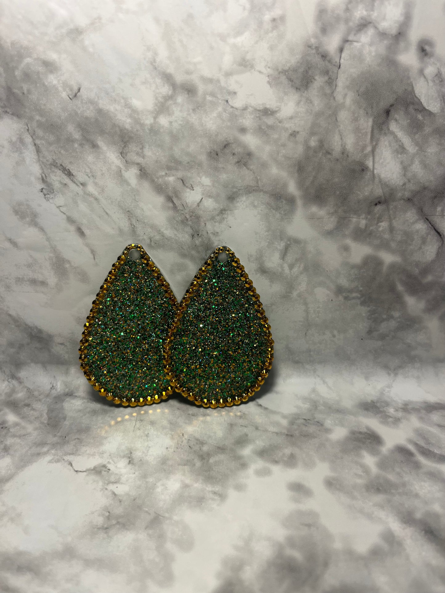 Green Glitter Mix Pre-Made Hand Crafted Tear Drop Earrings