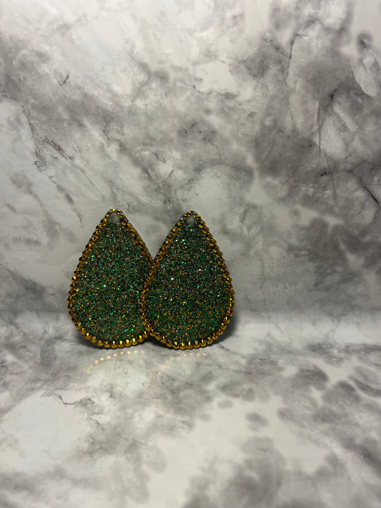 Green Glitter Mix Pre-Made Hand Crafted Tear Drop Earrings