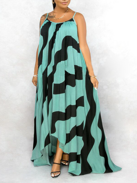 Casual Stripe Print Irregular Sling Dress