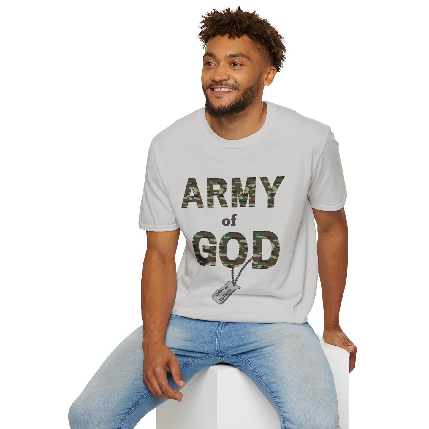 ARMY OF GOD with customizable TRIBAL NAME dog tag Unisex Softstyle T-Shirt