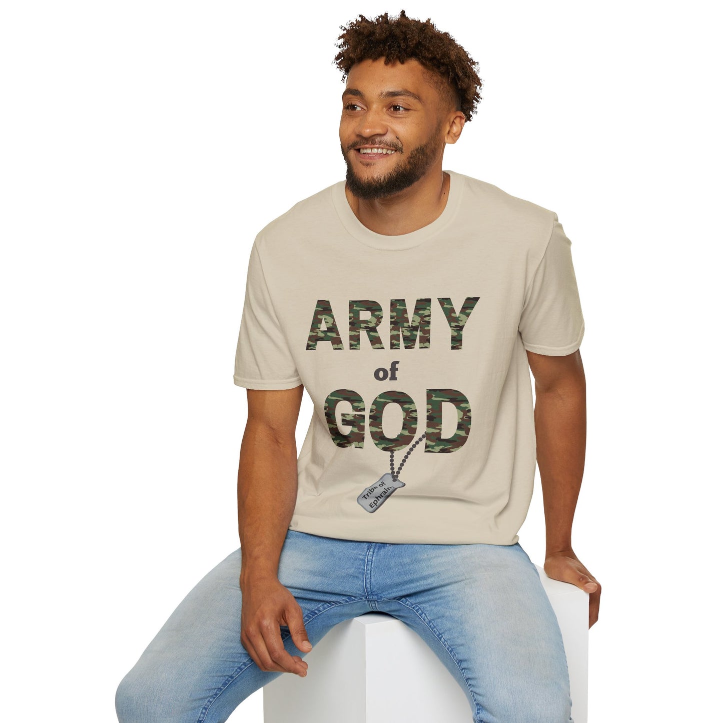 ARMY OF GOD with customizable TRIBAL NAME dog tag Unisex Softstyle T-Shirt