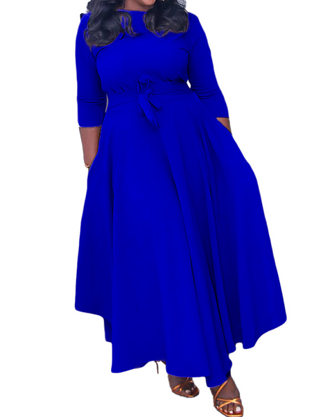 Temperament tie - up long skirt dress