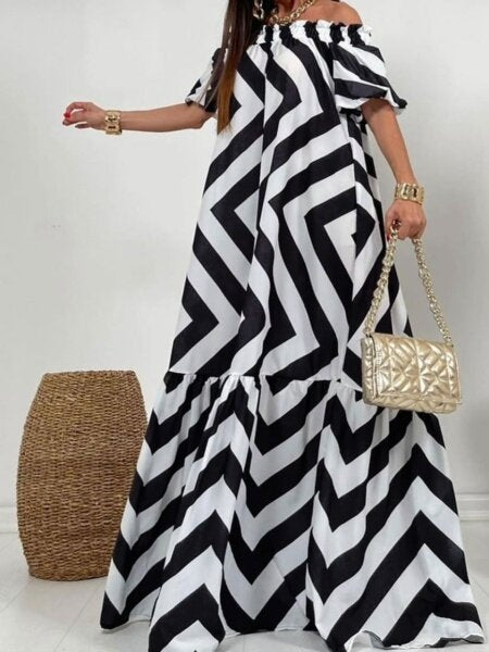 Muumuu Style Loose One-Shoulder Printed Dress
