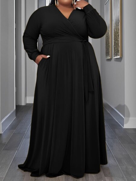 Casual Wrap Skirt Dress With Pockets