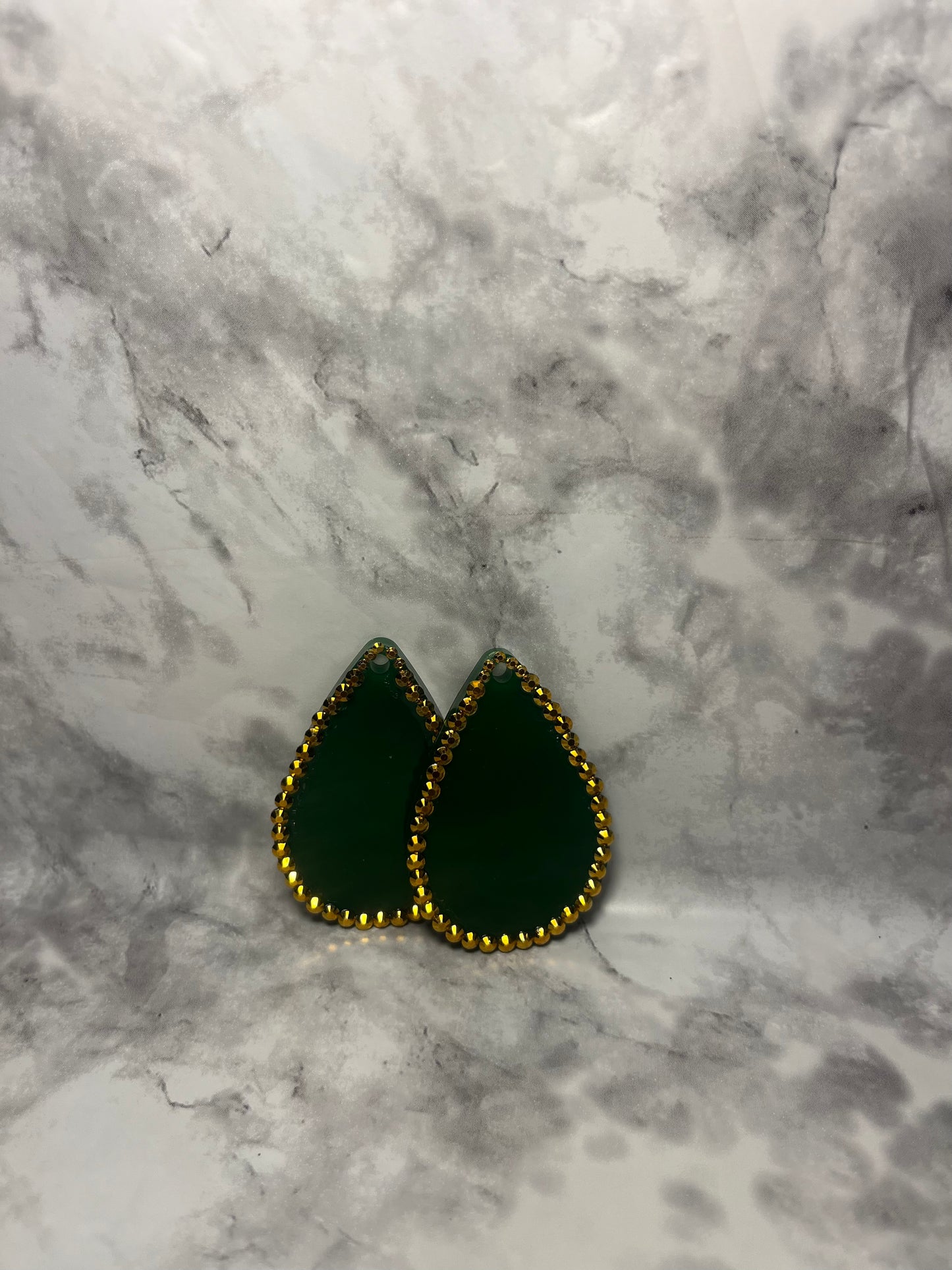 Emerald Green and Gold Gems Pre-Made Hand Crafted Tear Drop Earrings