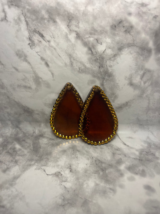 Coffee Brown with Gold Gems Pre-Made Hand Crafted Tear Drop Earrings