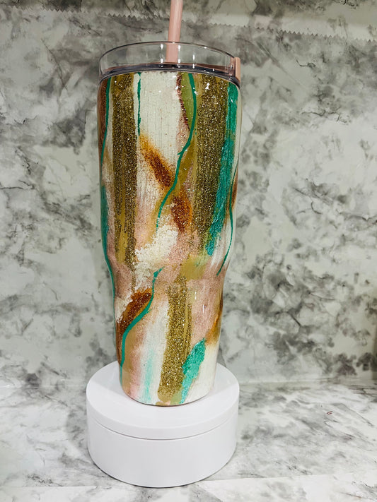 Abstract Design 40oz Curved Tumbler, Ready To Ship, Glitter Accent