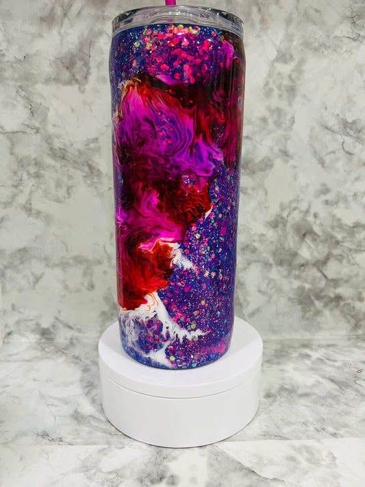 Purple Glitter 30 oz Straight Tumbler, Ready To Ship,Ink Drop, Glitter Accent