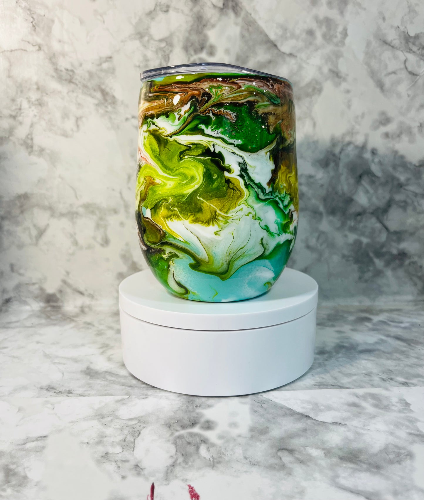 Green Forrest Marble Ink 12 oz Coffee Tumbler, Ready To Ship,Ink Drop