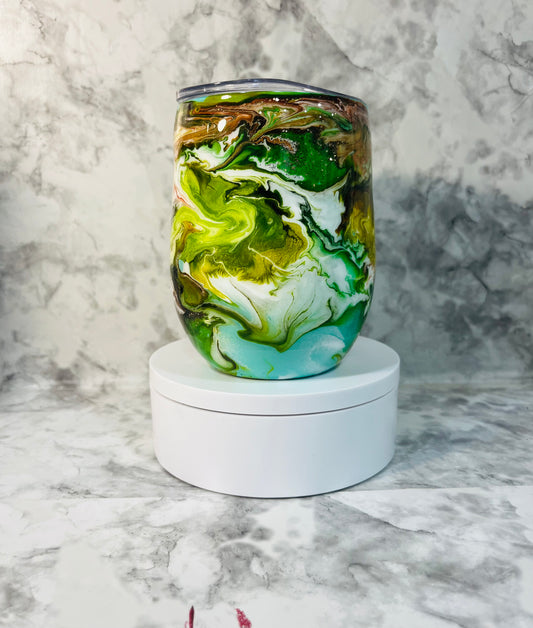 Green Forrest Marble Ink 12 oz Coffee Tumbler, Ready To Ship,Ink Drop
