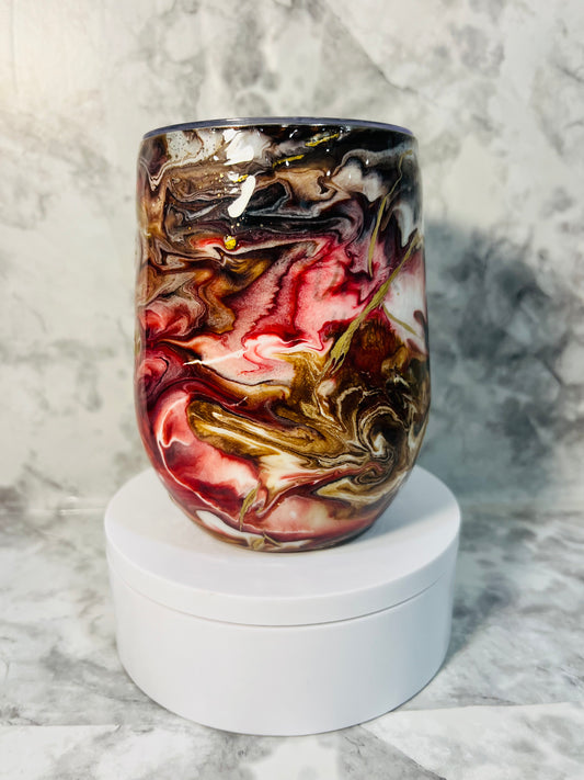 Cherry Chocolate Marble Ink 12 oz Coffee Tumbler, Ready To Ship,Ink Drop