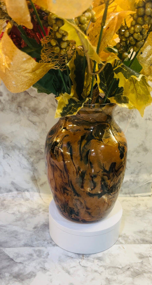 Carmel and Black 7-Inch Marble Decorative Vase – Custom Made Centerpiece