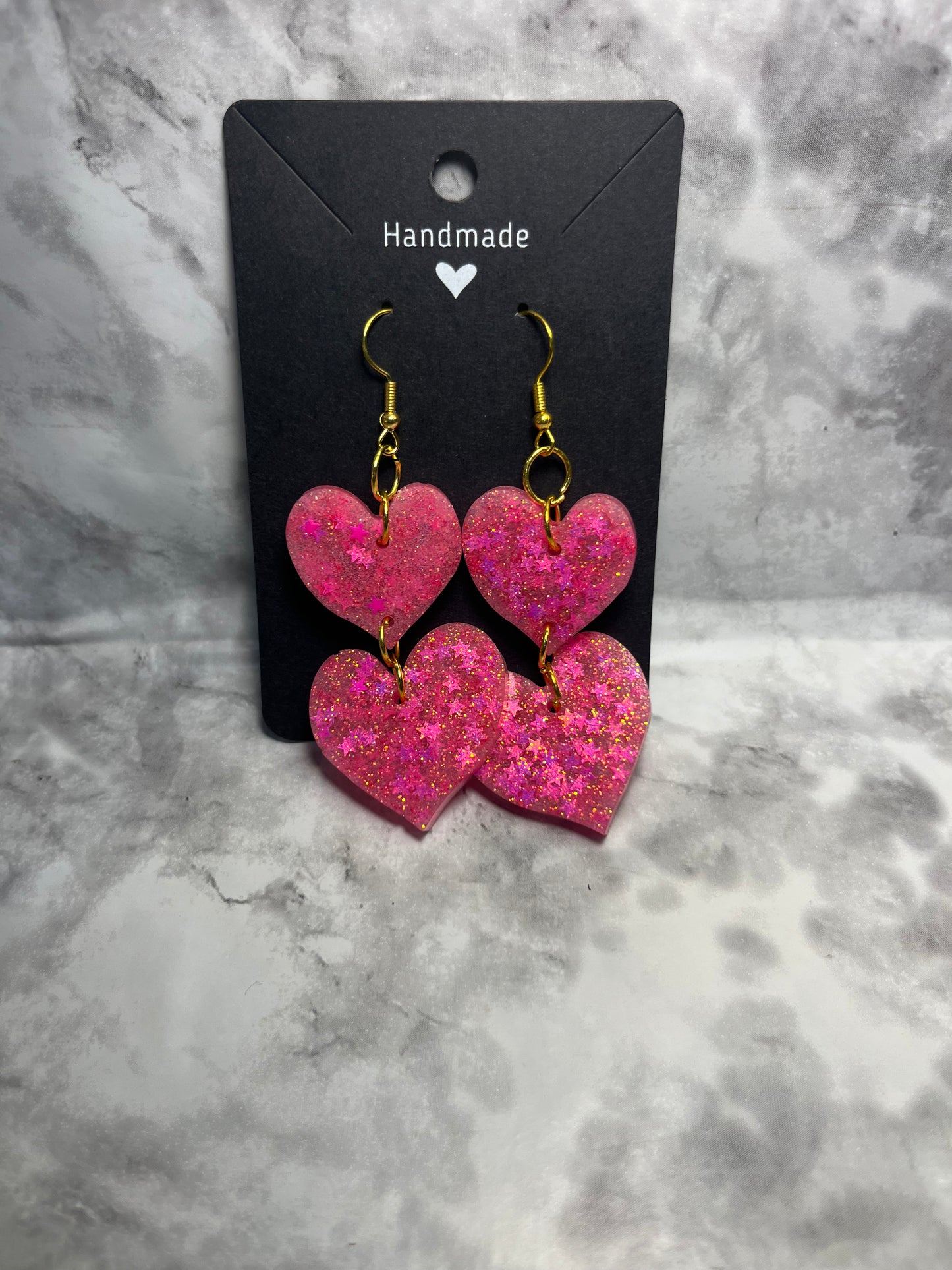 Double Heart Elgegant Style Fish Hook or Clip On Earrings
