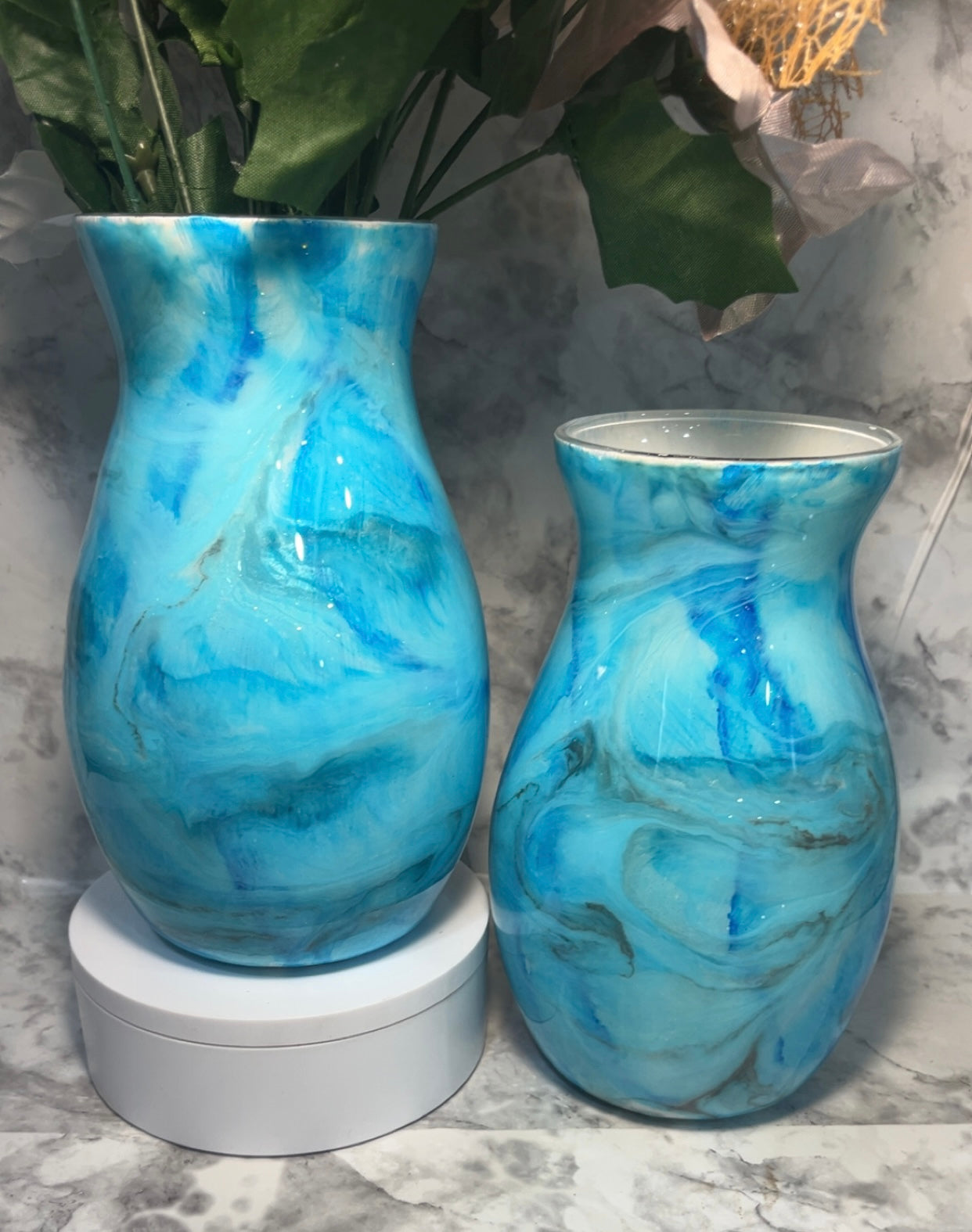 Blue and Silver Handcrafted Marble Vase 7” – Modern Minimalist Table Decor -can be sold as set or individually- (Copy)