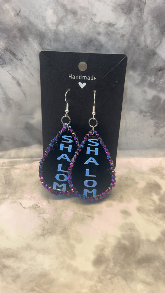 AB Purple and Black Shalom Pre-Made Hand Crafted Tear Drop Earrings