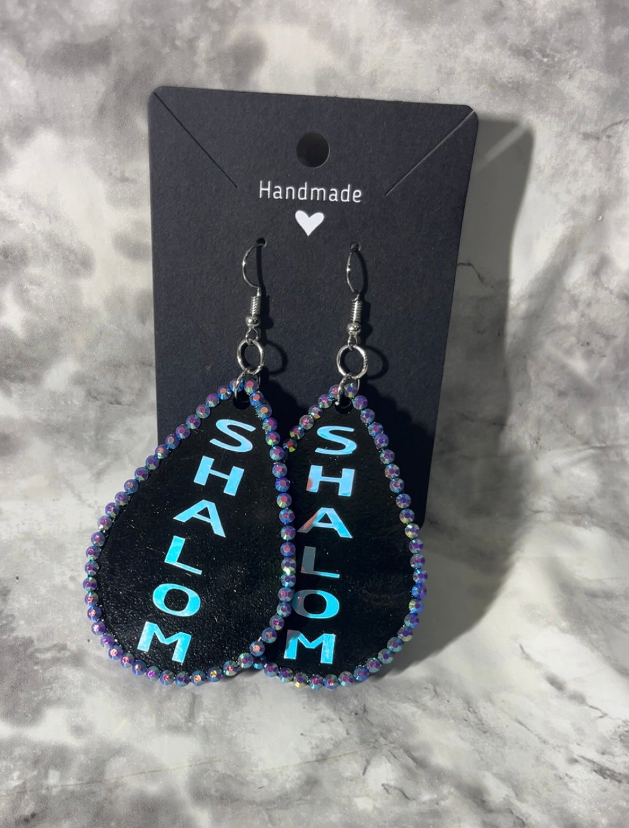AB Purple and Black Shalom Hand Crafted Tear Drop Fish Hook or Clip On EarringsEarrings