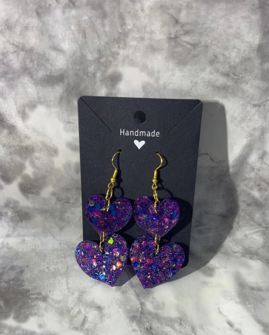 Double Heart Elgegant Style Fish Hook or Clip On Earrings