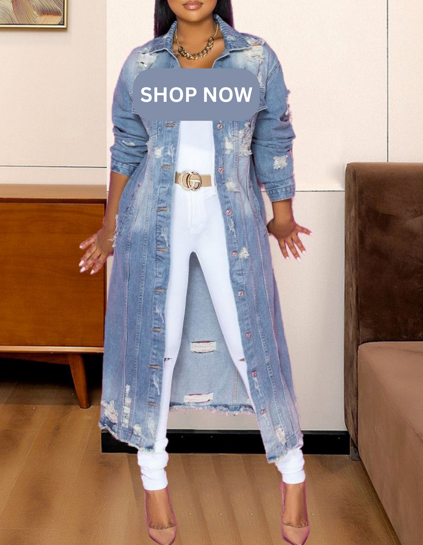 Long Sleeve Raw Hem Denim Jacket