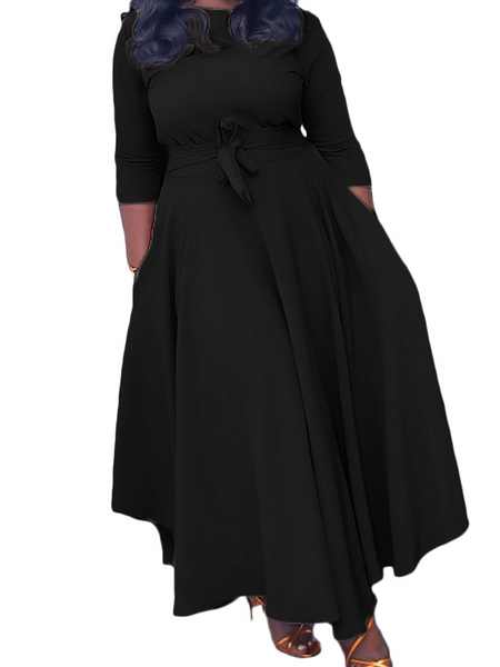 Temperament tie - up long skirt dress