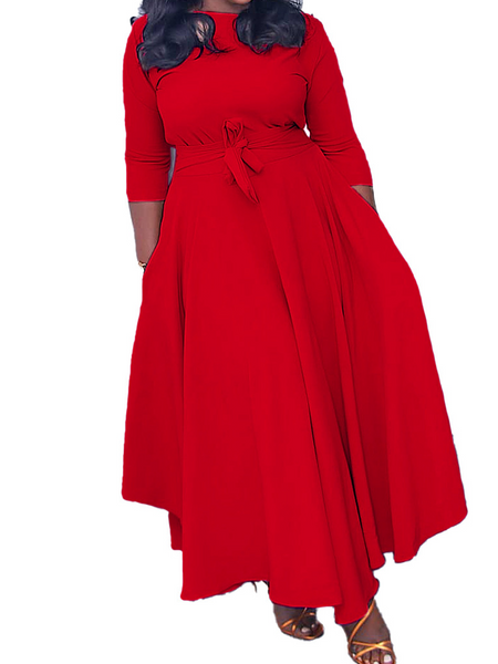 Temperament tie - up long skirt dress