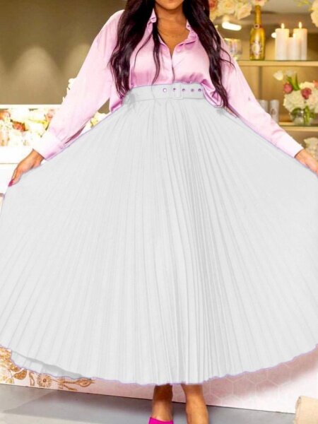 High Waist Pressure Pleated Temperament Sag Skirt With Belt