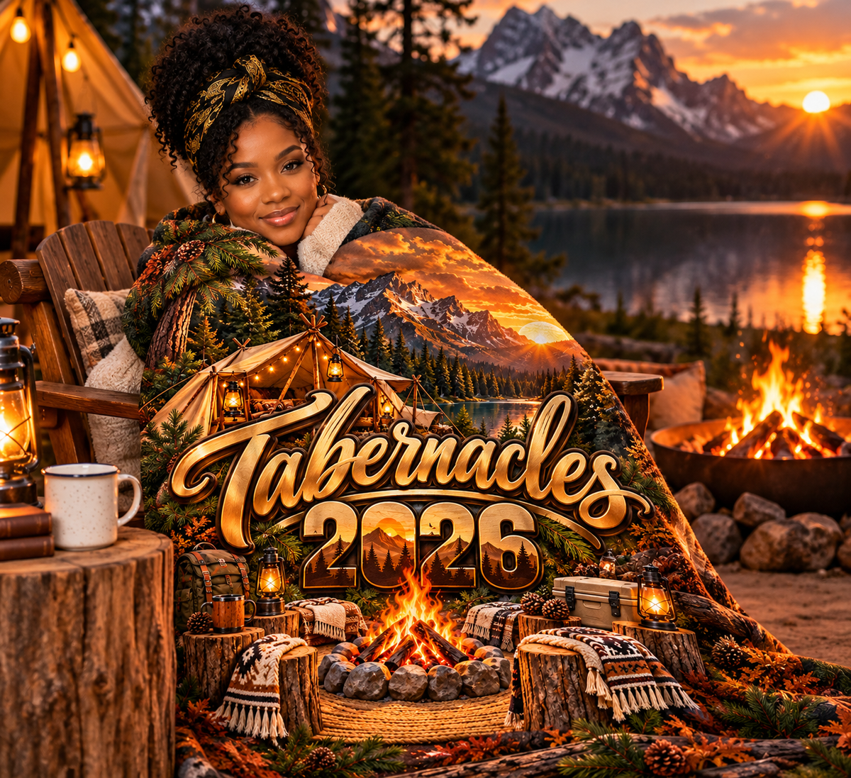 Tabernacles 2026 Velveteen Blanket — Cozy Camping Sunset Throw
