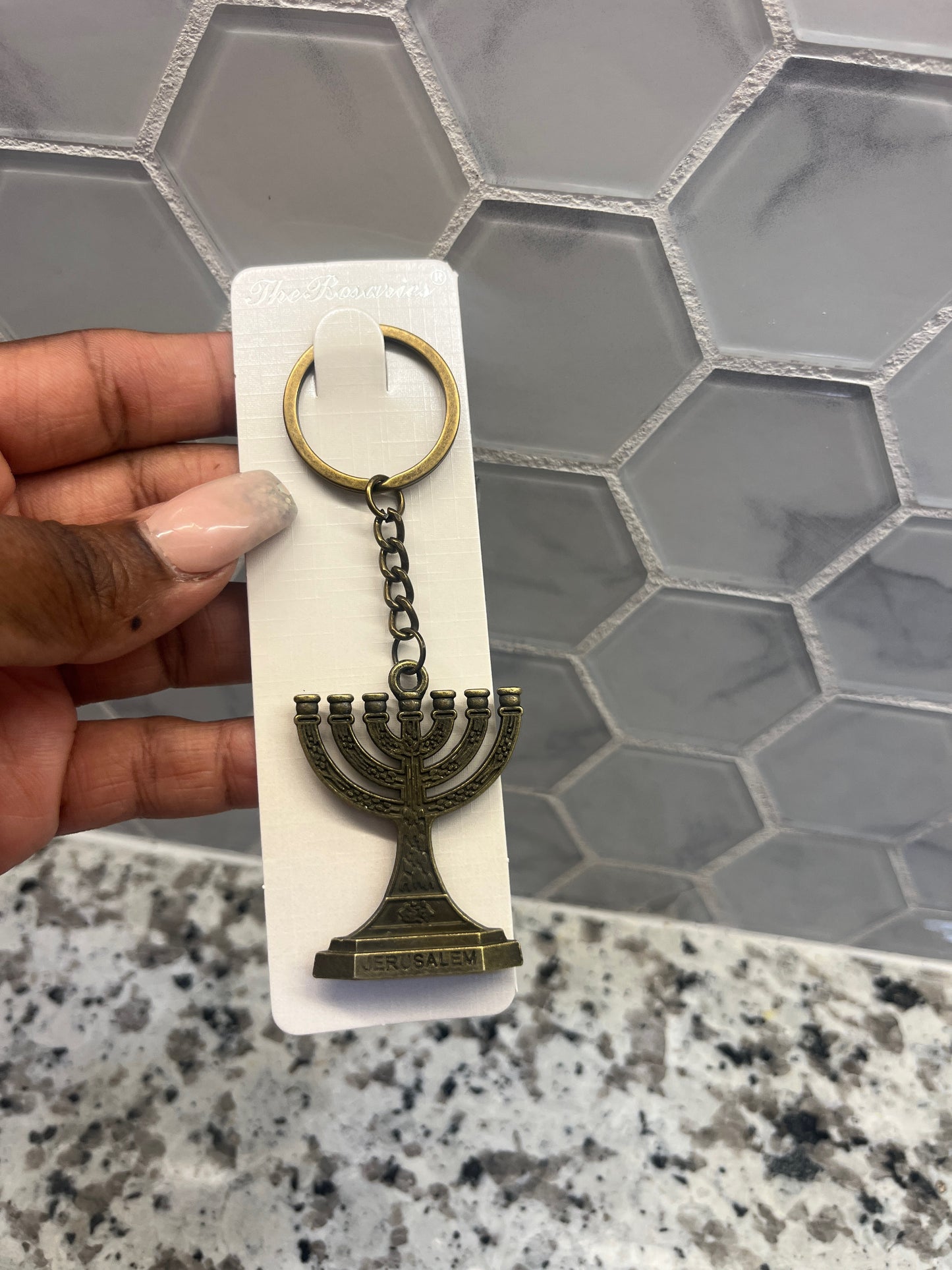 Dark Metal Menorah Keychain Decorations Stylish Metal Keychain Pendant for Car Boat and House Keys Perfect HIgh Holy DayParty Favors