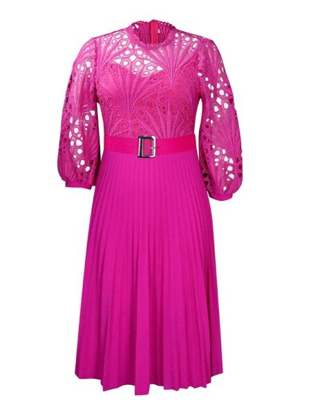 Lace Hook Flower  Hollowed Out Pleated Dress