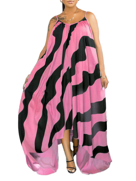 Casual Stripe Print Irregular Sling Dress
