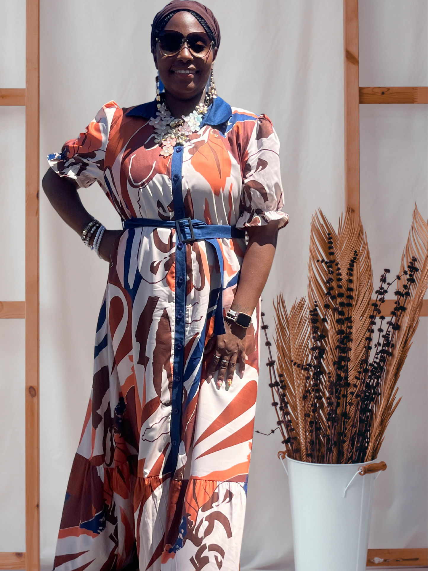 Colorful Printed Loose Dress With Belt